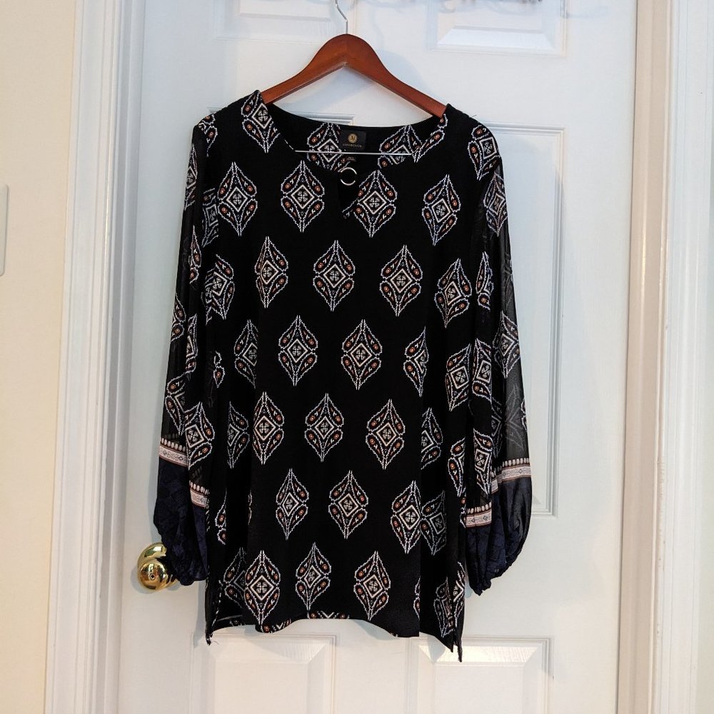 JM Collection Printed Ring Embellished Top, Deep Black, XXL
